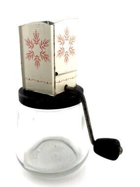 Androck USA #49 food nut/spice rrinder Red Wheat design wood knob 1940's Vtg